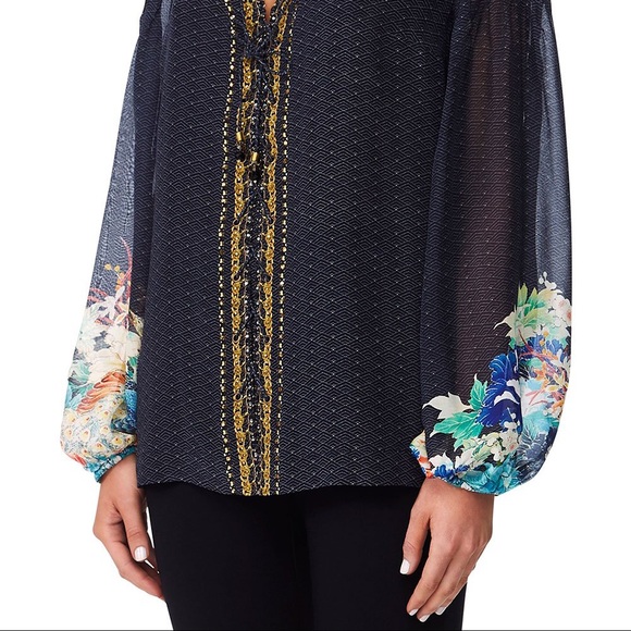 Camilla S Navy & Swarovski embellished Peasant Blouse, lacing “up all night” - Picture 5 of 10